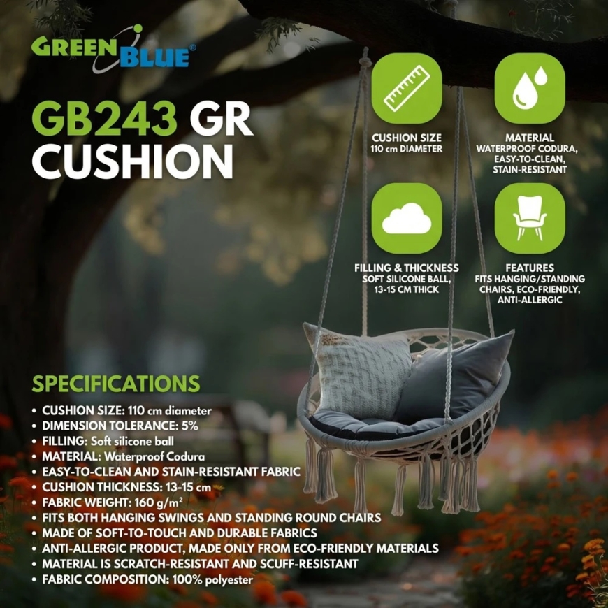 GreenBlue Zaļā-Zilā Bumbieru Spilvens, dārzam, stārķa ligzdai, 110 cm, GB243 GR