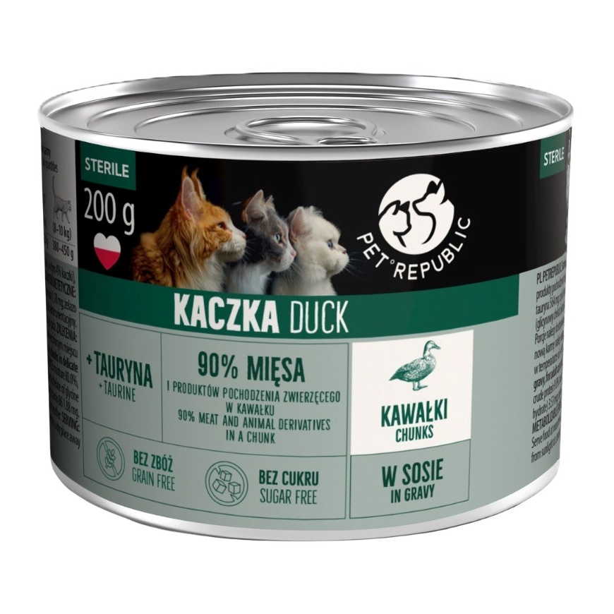 PETREPUBLIC Pieaugušo sterilizēti gabaliņi ar pīli mērces kastē – mitrā kaķu barība – 10x200g – 2