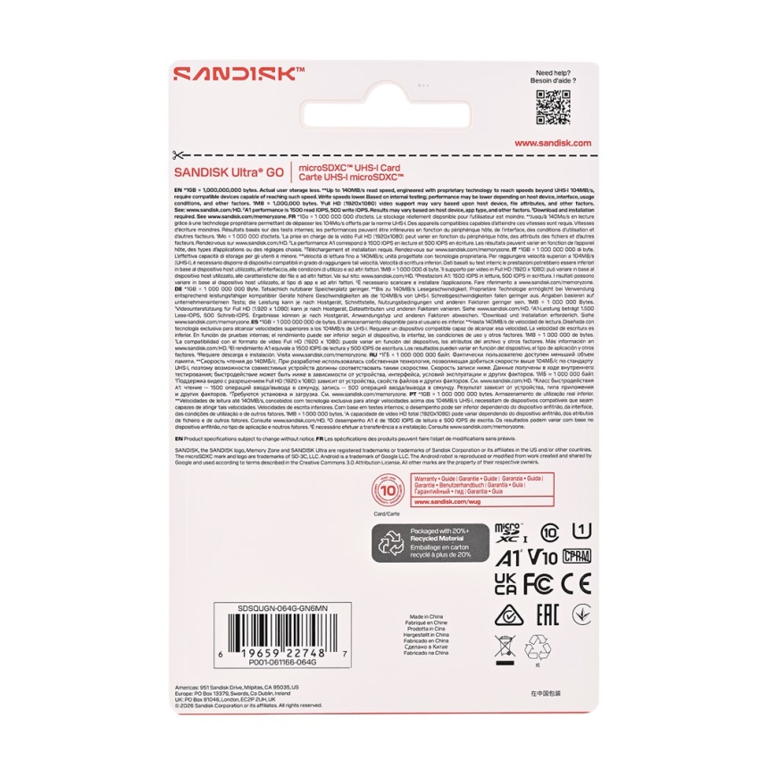SanDisk Ultra GO 64 GB MicroSDXC UHS-I – 4