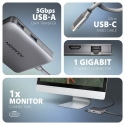 Axagon HMC-5HL USB 5Gbps hub, 2x USB-A, HDMI 4k/60Hz, RJ-45, PD 100W, 20cm USB-C cable