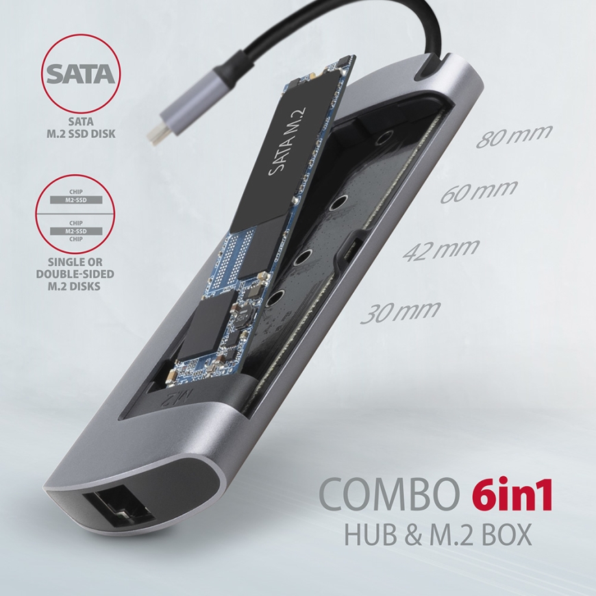 Axagon HMC-6M2 dokstacija Vadu USB 3.2 Gen 1 (3.1 Gen 1) Type-C Alumīnijs – 2