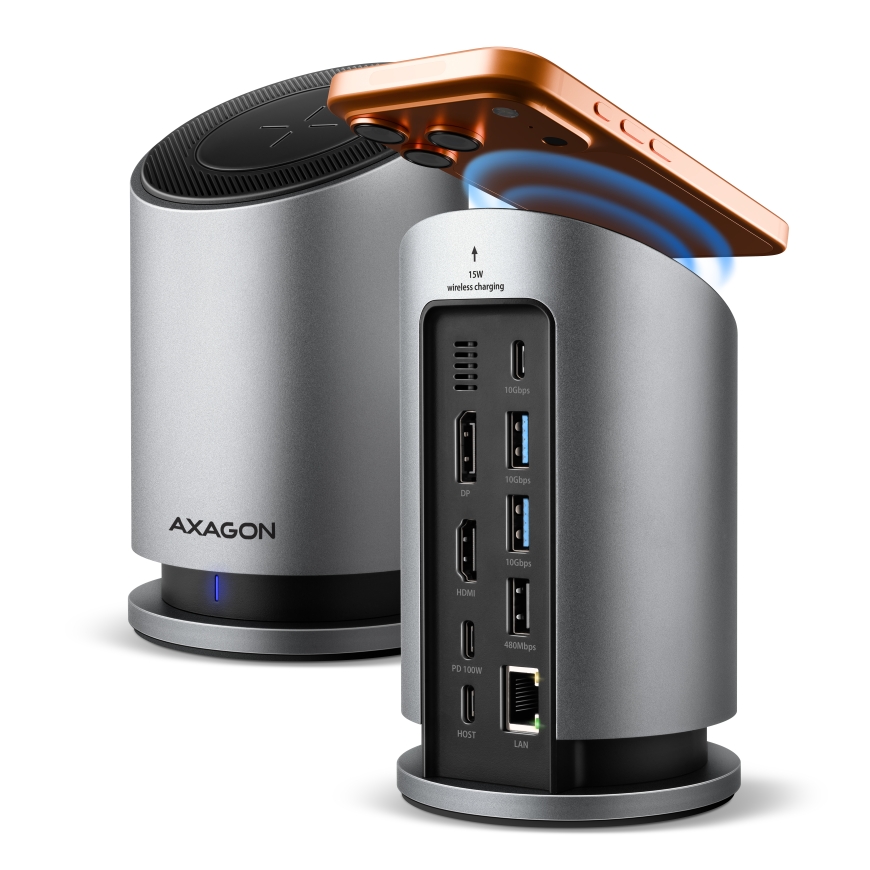 Axagon HMC-WL9 dokstacija Vadu USB 3.2 Gen 2 (3.1 Gen 2) Type-C Pelēks