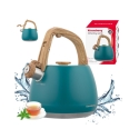 Kettle with whistle, stainless steel, Blue with Wooden Handle, 2 Kettle with whistle, stainless steel, Blue with Wooden Handle, 2