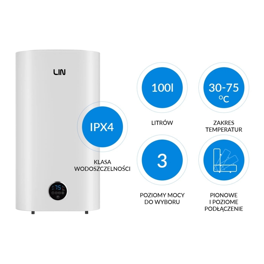 LIN LIFVD1SMWH 100L UNIVERSAL elektriskais ūdens sildītājs, balts, WiFi – 4