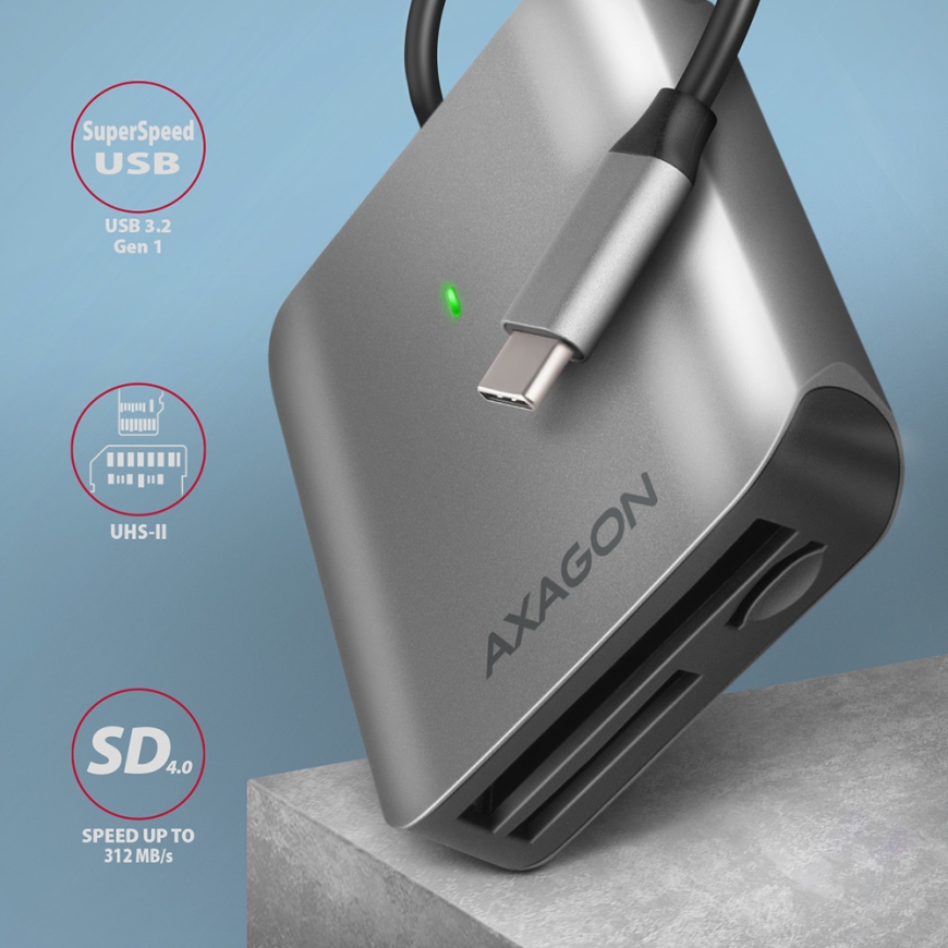 Axagon CRE-S3C кардридер USB 3.2 Gen 1 (3.1 Gen 1) Type-C Серый – 2