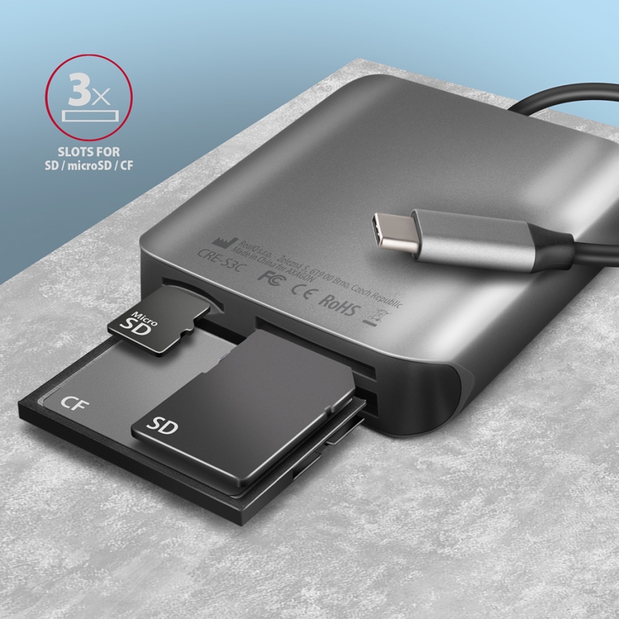 Axagon CRE-S3C кардридер USB 3.2 Gen 1 (3.1 Gen 1) Type-C Серый – 3