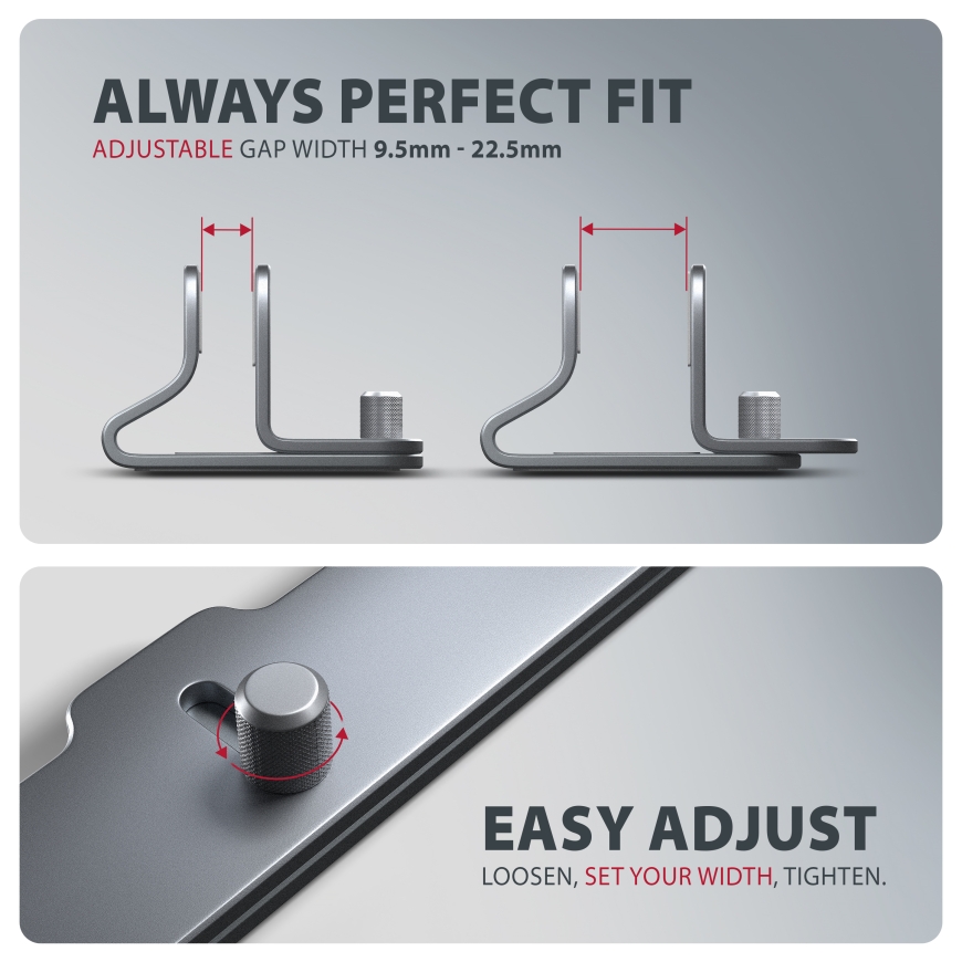 Axagon STND-VG Aluminum stand for vertical insertion of laptops 10"–17.3". Adjustable slot width 9.5 – 4