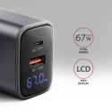 Axagon ACU-PQ67D PD3.0 & QC4+ 2xOUTPUTS, LCD display, wall charger 67W