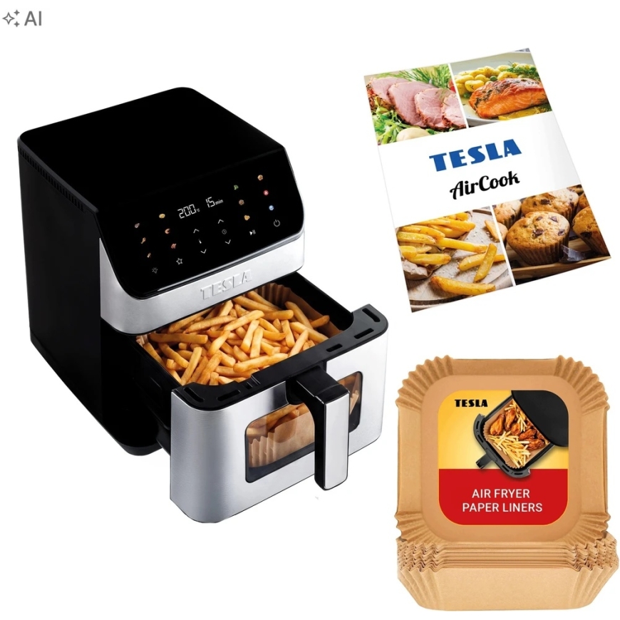 Gruzdintuvė beztłuszczowa Tesla AirCook DualHeat QD65 XXL Cyfrowa frytkownica beztłuszczowa su podwójnym grzaniem (AIRCKQD65XXLB – 3