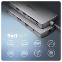 Axagon HMC-8HLSA, USB 5Gbps hub, 3x USB-A, HDMI 4k/60Hz, RJ-45, SD/microSD, audio, PD 100W