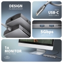 Axagon HMC-8HLSA, USB 5Gbps hub, 3x USB-A, HDMI 4k/60Hz, RJ-45, SD/microSD, audio, PD 100W