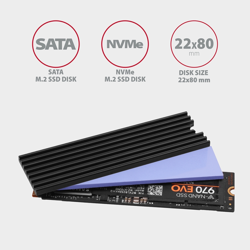 Axagon CLR-M2L3 Tietokoneen jäähdytysjärjestelmä M.2 NVMe SSD, SSD-asema Jäähdytyslevy/jäähdytin Mus – 2