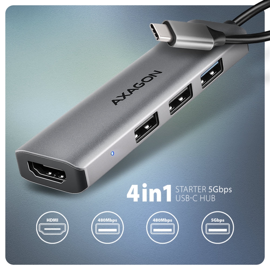 Axagon HMC-H3A kannettavien tietokoneiden telakka ja porttitoistin Langallinen USB 3.2 Gen 1 (3.1 Ge – 3