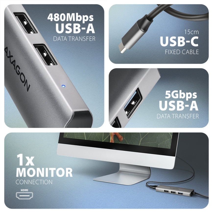 Axagon HMC-H3A док-станция для ноутбука Проводная USB 3.2 Gen 1 (3.1 Gen 1) Type-C Серебристый – 5
