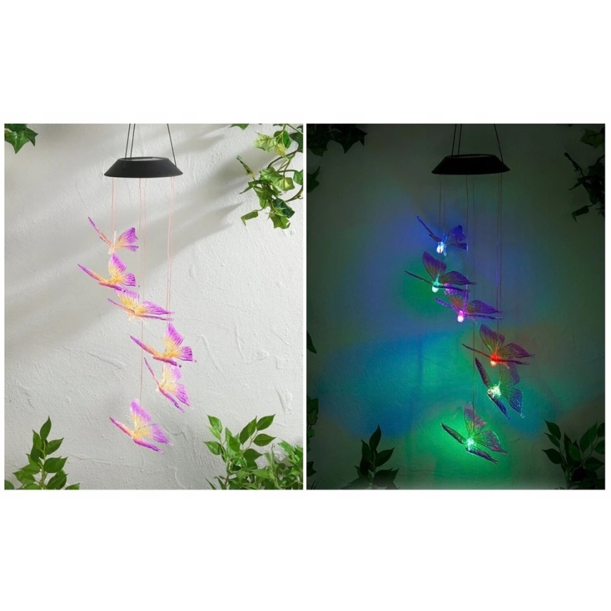 Maximex Karājamā saules enerģijā darbināmā LED tauriņu lampa, vēja zvans, 78 cm – 3