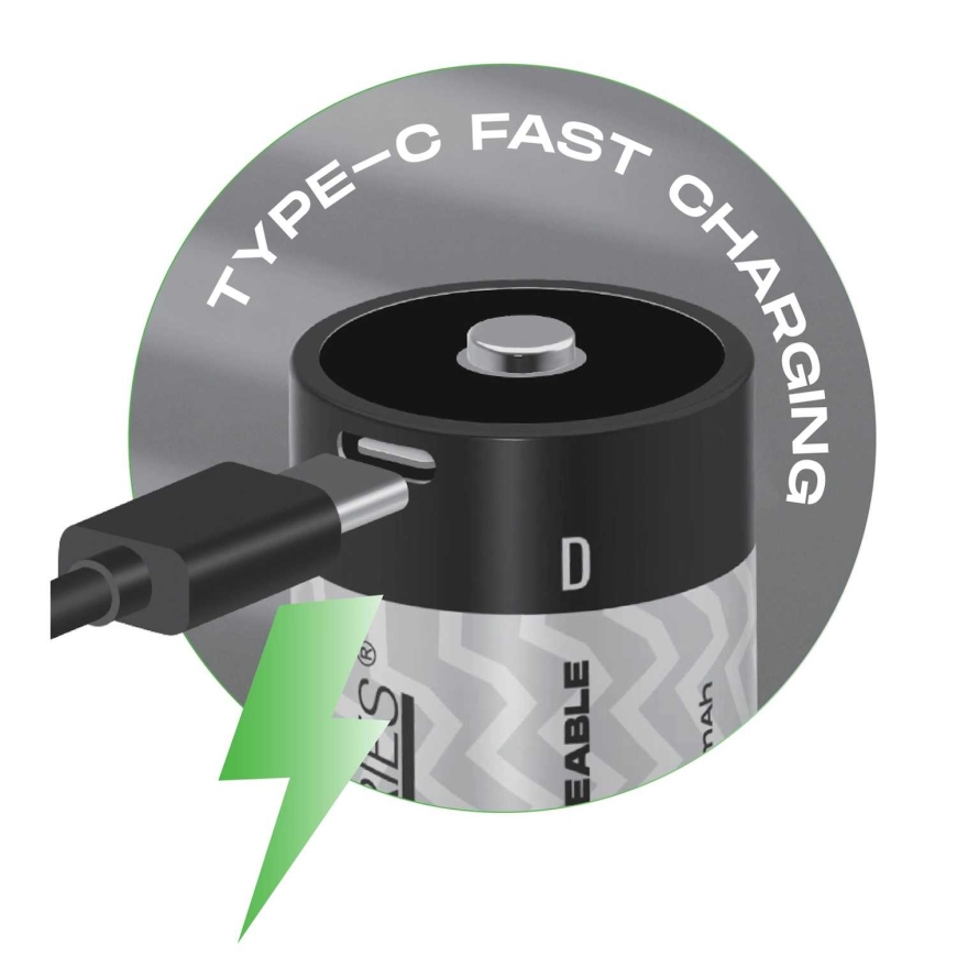 Liibattaries USB-C Ladattavat litiumioniakut LR20 D 6500mAh (2kpl) – 2