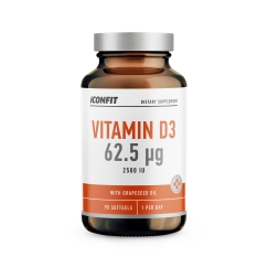 ICONFIT D3-vitamiini viinirypäleensiemenöliyllä, 62,5 μg, 90 kaps