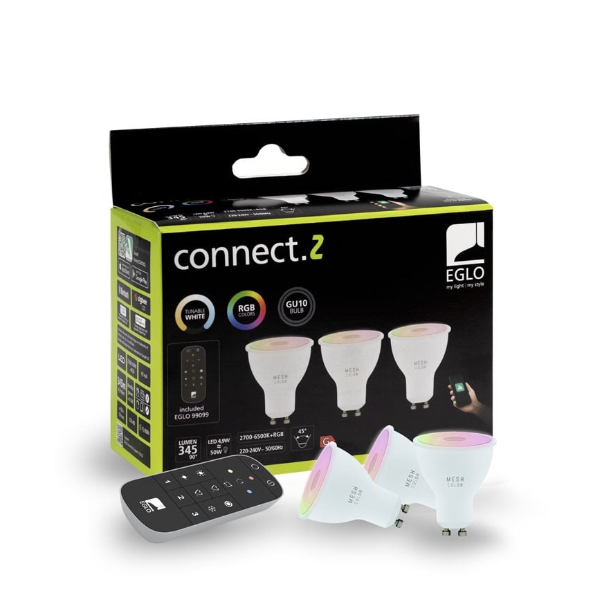 Eglo Connect.z protinga lemputė, GU10, RGB+CCT, 4,5 W, 345 lm, 3 vnt., nuotolinio valdymo pultas – 3