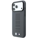 Чехол BMW M синий Perfo Metal Logo MagSafe для iPhone 18 Pro Max / 17 Pro Max, серый