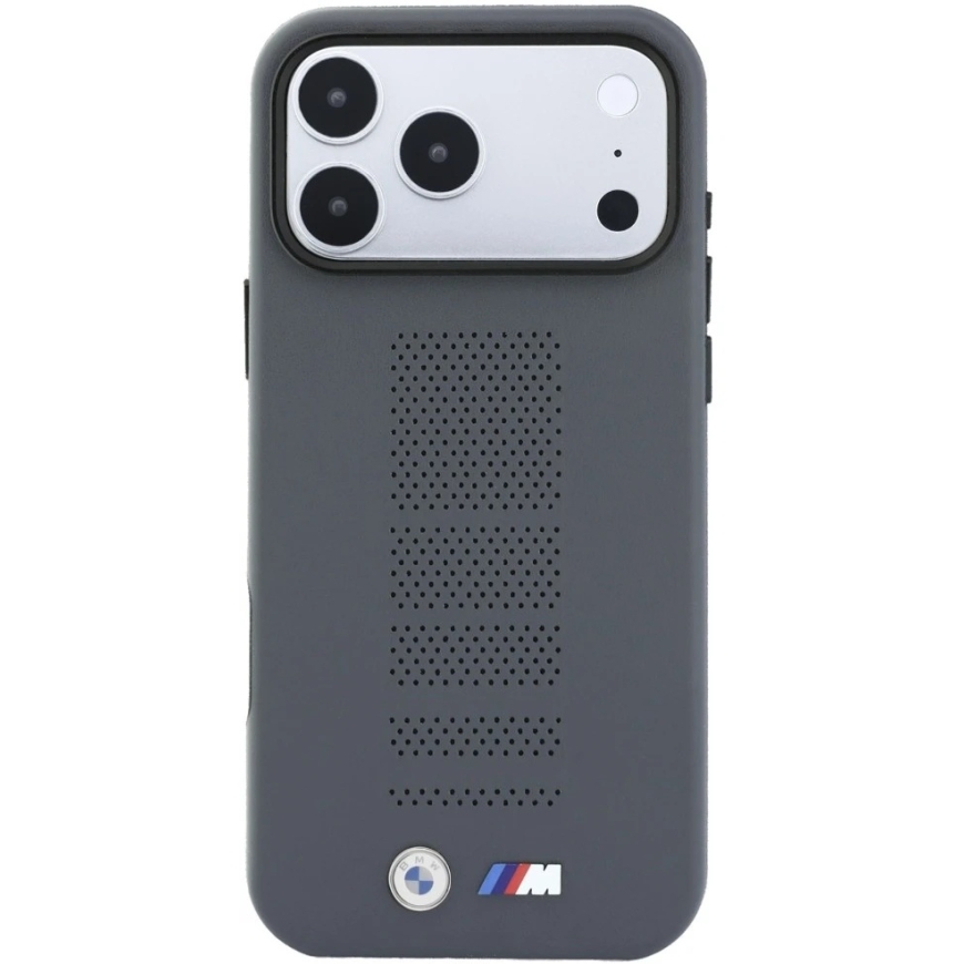 BMW M mētelis zils Perfo Metal Logo MagSafe iPhone 18 Pro Max / 17 Pro Max, pelēks – 4