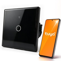 Qoltec 52711 Nutikas puutetundlik ühekanaliline valguslüliti | Wi-Fi | Taimer | Tuya | Smart Life | Karastatud klaas | Must