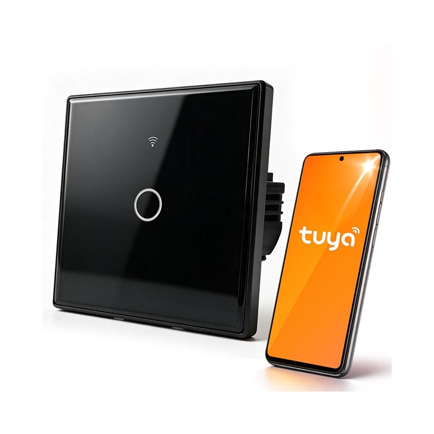 Qoltec 52711 Nutikas puutetundlik ühekanaliline valguslüliti | Wi-Fi | Taimer | Tuya | Smart Life | Karastatud klaas | Must