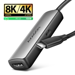 Axagon RVC-HI8KPD, USB-C - HDMI 2.1 redukce / adaptér, 8K/60Hz, 4K/144Hz, HDR10+, PD100W 0,16 m USB Type-C HDMI + USB Type-C