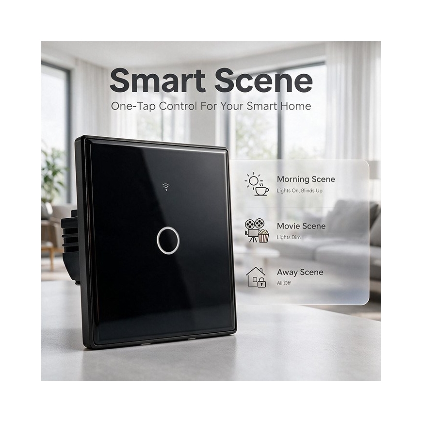 Qoltec 52711 Išmanusis jutiklinis vieno kanalo šviesos jungiklis | Wi-Fi | Laikmatis | Tuya | Smart Life | Stiklo | Juodas – 5