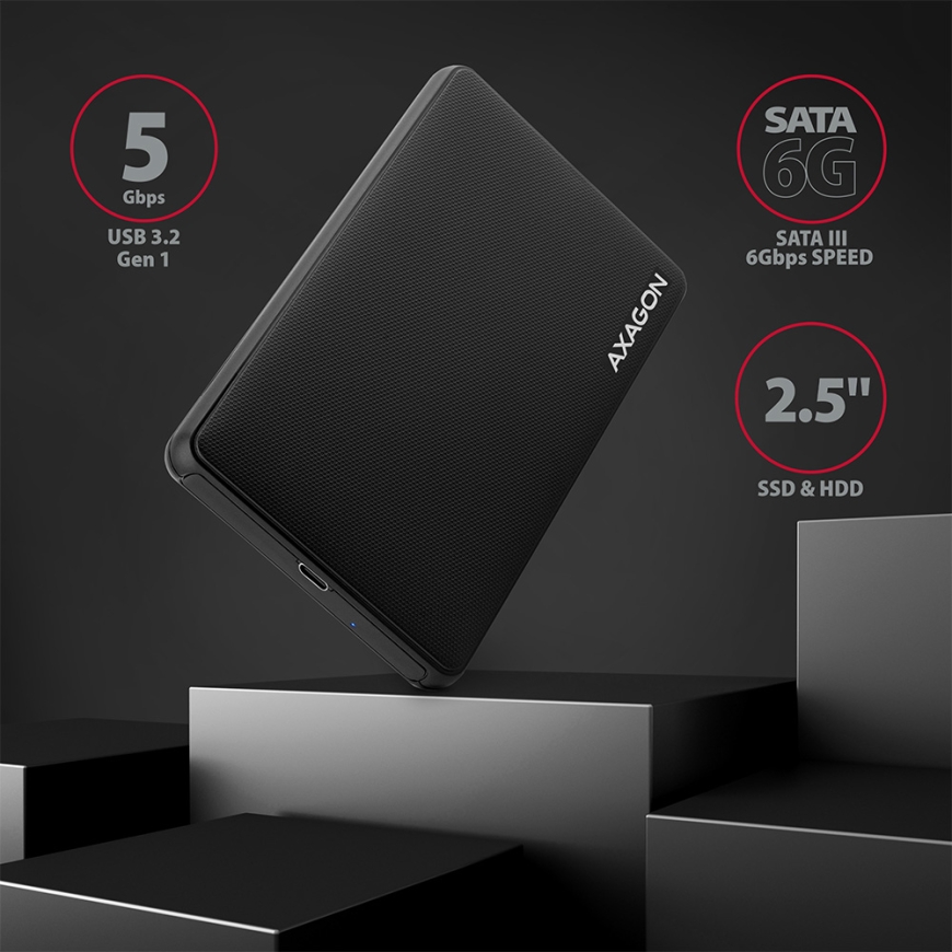 Axagon EE25-SLC tallennusaseman kotelo HDD-/SSD-kotelo Musta 2.5" – 2