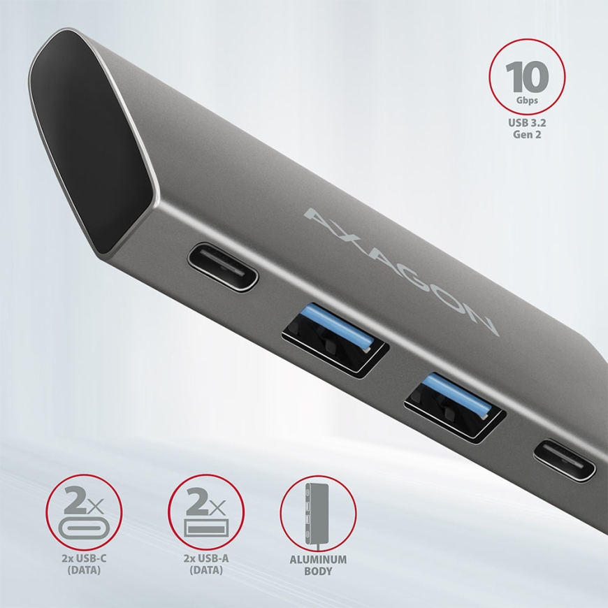 Axagon HMC-4G2 jaotur USB 3.2 Gen 2 (3.1 Gen 2) Type-C 10000 Mbit/s Hall – 2