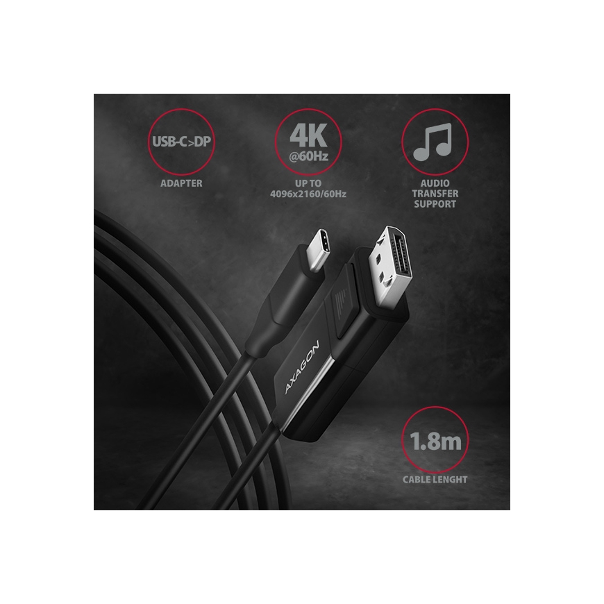 Axagon RVC-DPC video kabeļu aksesuārs 1,8 m USB Veids-C DisplayPort Melns – 2