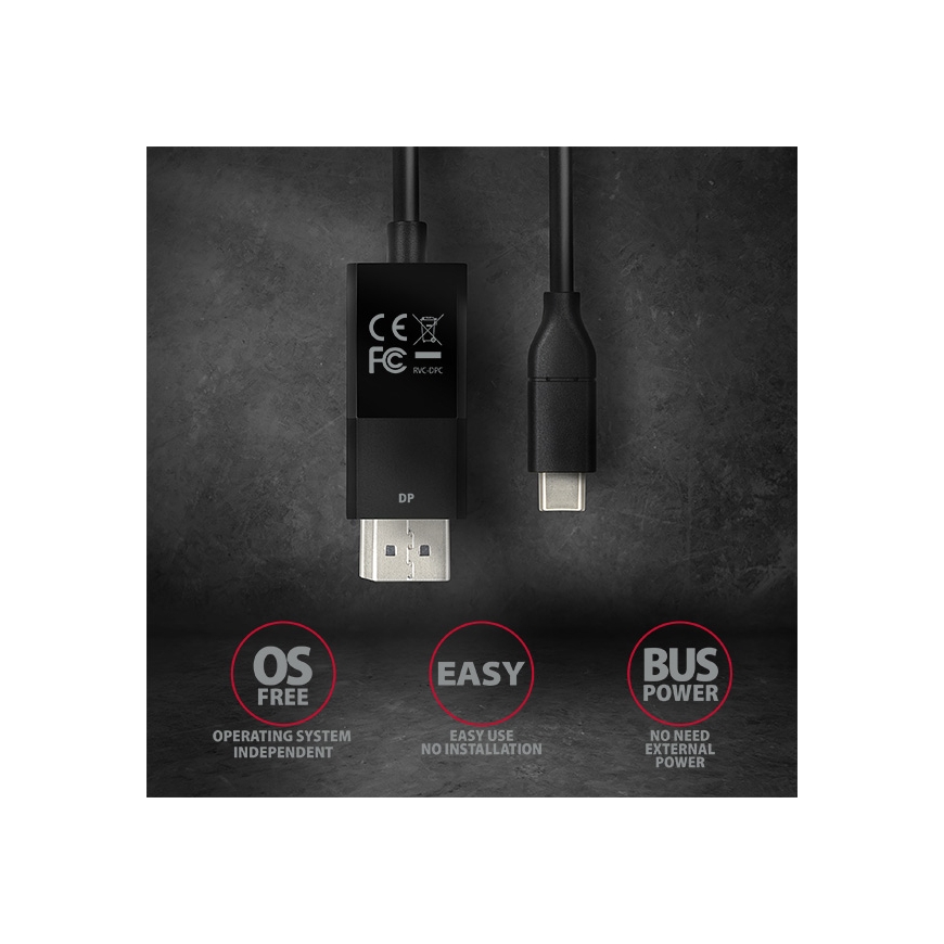 Axagon RVC-DPC video kabeļu aksesuārs 1,8 m USB Veids-C DisplayPort Melns – 5