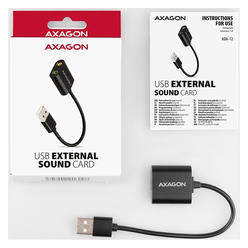 Axagon ADA-12 USB 2.0 Stereo Audio Mini-Adapter 15 cm Kabellänge - Kabel - Audio/Multimedia 2.0 kanā – 5