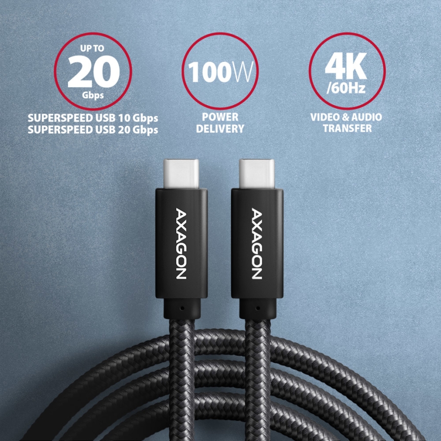 Axagon BUCM32-CM05AB USB-kaapeli USB 3.2 Gen 2x2 0,5 m USB C 20 Gbit/s 100 W Musta – 2