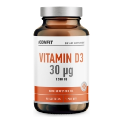 ICONFIT D3-vitamiini viinirypäleensiemenöliyllä, 30 μg, 90 kaps