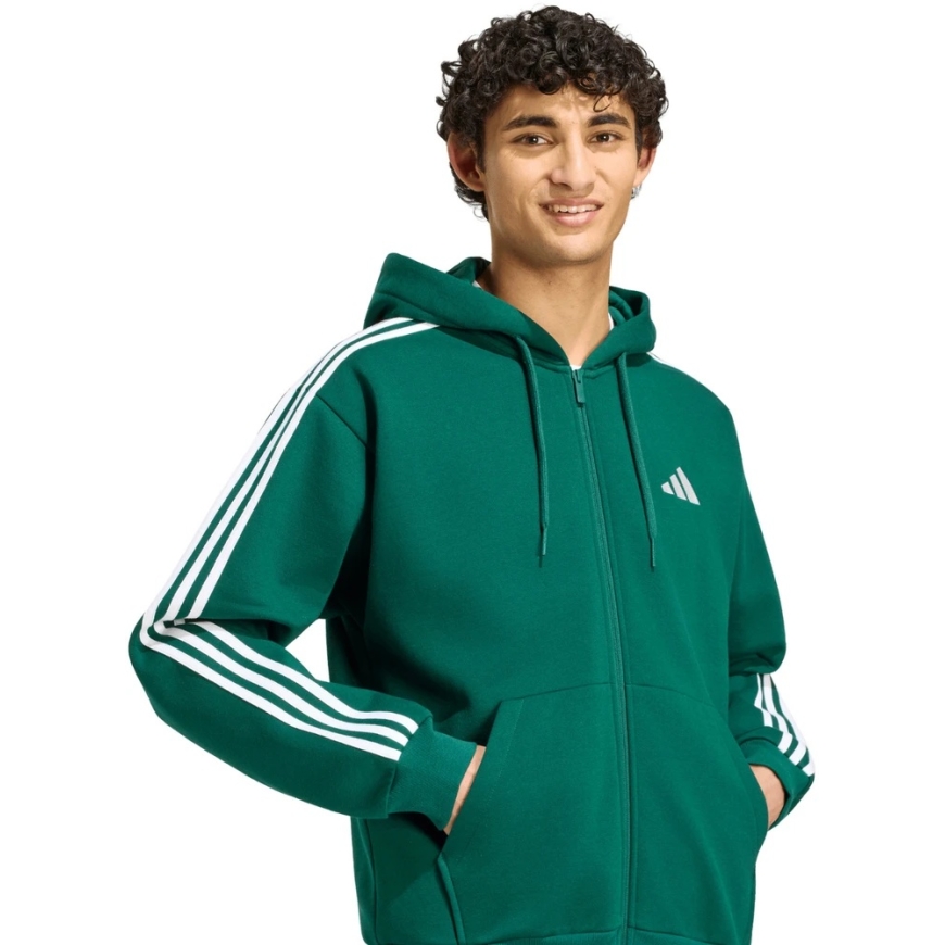 Men's adidas Essentials 3-Stripes Fleece Full-Zip Hoodie green KZ1412 (S) – 5