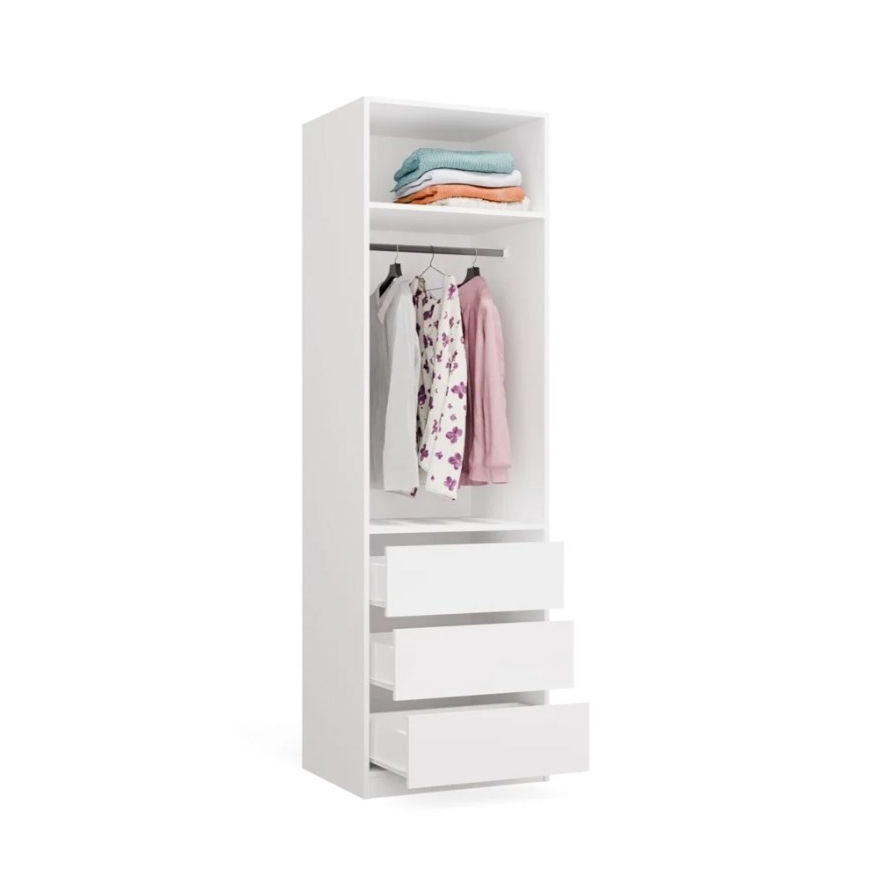 OPENO 1W1P3S WHITE Wardrobe – Modular Wardrobe with Clothes Rail and 3 Drawers – 3