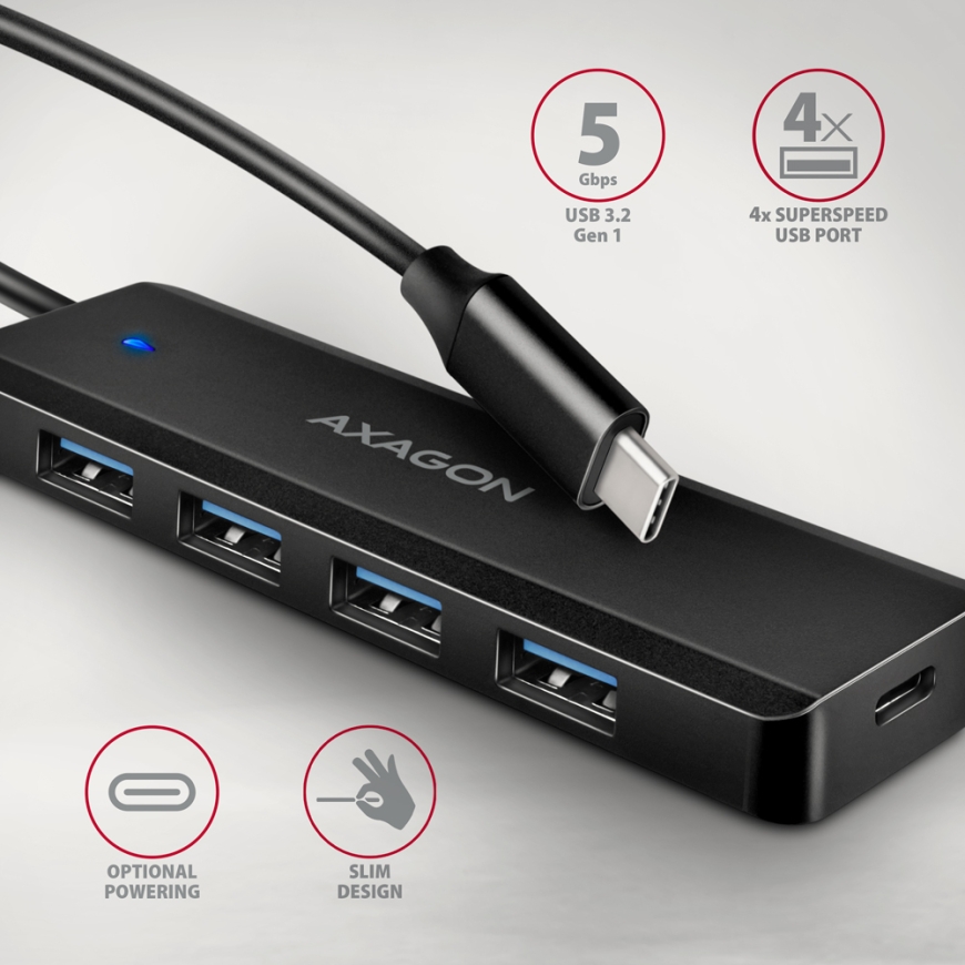 Axagon HUE-C1C interfeisa centrmezgls USB 3.2 Gen 1 (3.1 Gen 1) Type-C 5000 Mbit/s Melns – 2