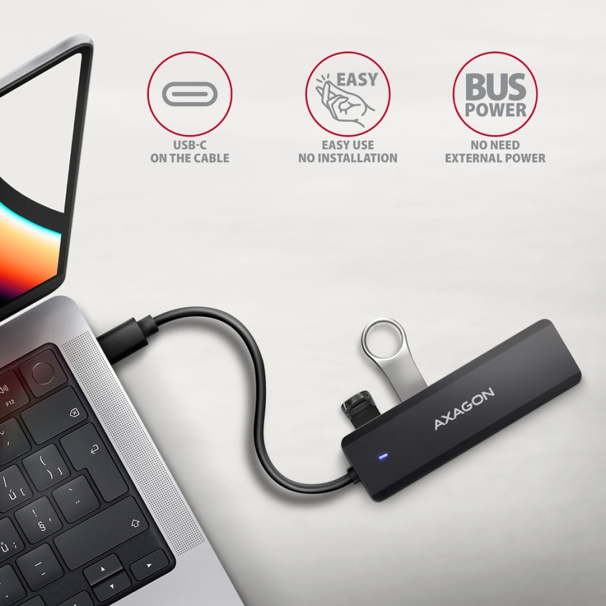 Axagon HUE-C1C хаб-разветвитель USB 3.2 Gen 1 (3.1 Gen 1) Type-C 5000 Мбит/с Черный – 3