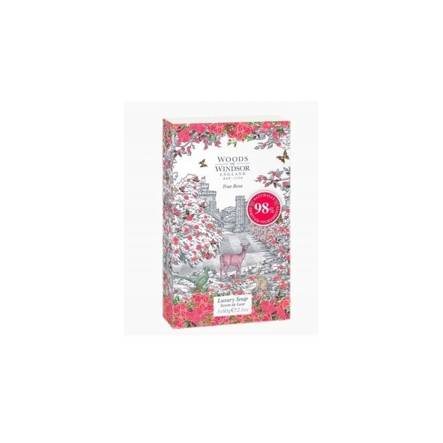Trio Woods Of Windsor True Rose niisutav massaažiseep palmisisaldusega, 3 tk, 60 g – 2