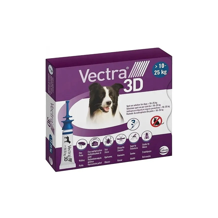 CEVA Vectra 3D (10-25kg) - pretparazītu pilieni suņiem - 3 x 2,5ml