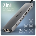 Axagon HMC-7HX2 USB 5Gbps hub, 2x USB-A, USB-C, 2x HDMI 4k/60Hz, RJ-45, PD 100W Axagon HMC-7HX2 USB 5Gbps hub, 2x USB-A, USB-C, 2x HDMI 4k/60Hz, RJ-45, PD 100W