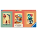 Ravensburger puzzle 3x100 pcs with easel: Ukiyo-e cat warrior, red panda, and dragon