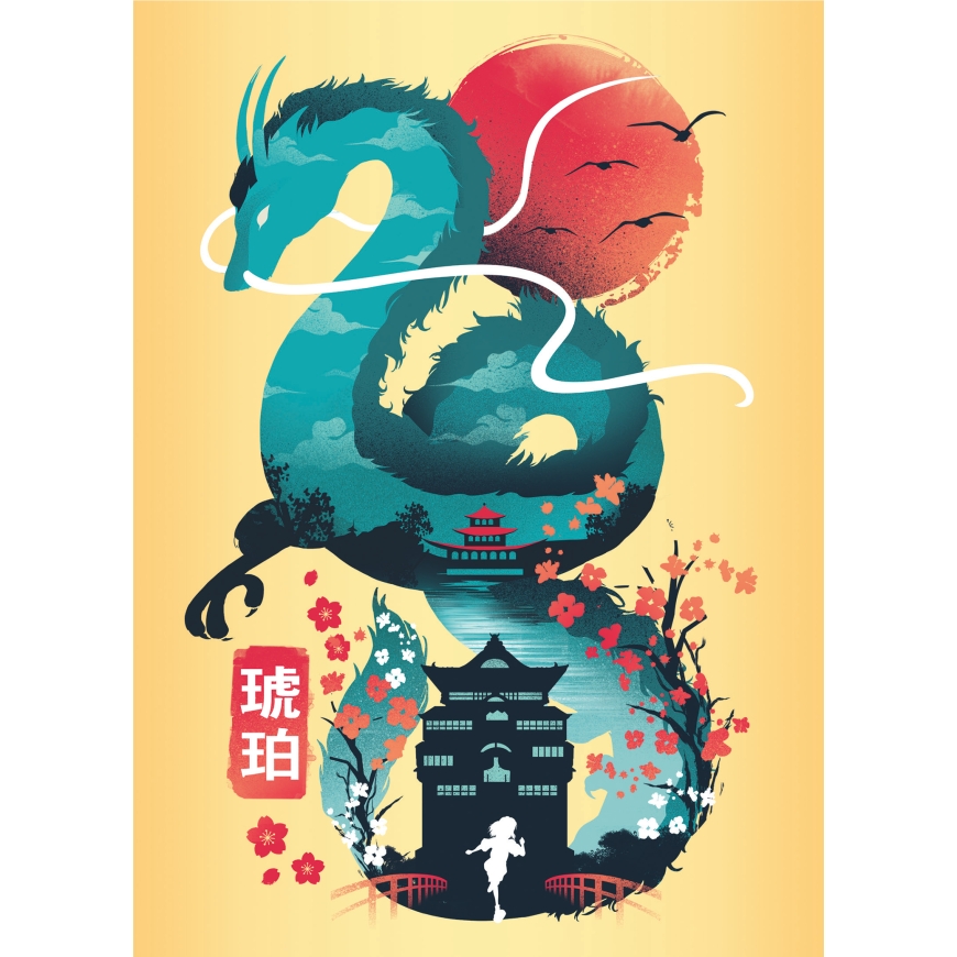 Ravensburger puzzle 3x100 pcs with easel: Ukiyo-e cat warrior, red panda, and dragon – 2