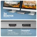Axagon HMC-CUB83X2 USB 10Gbps hub, 2x USB-A, USB-C, HDMI & DP 4k/144Hz, RJ-45, PD 100W