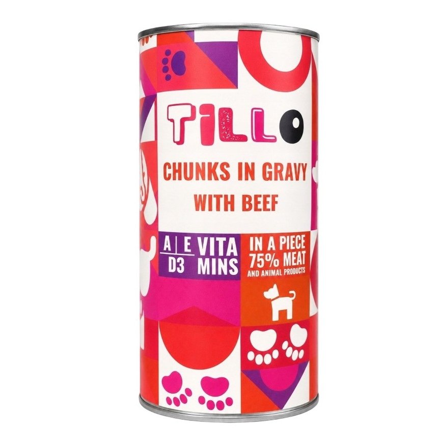 TILLO Chunks in gravy Beef - wet dog food - 1250g