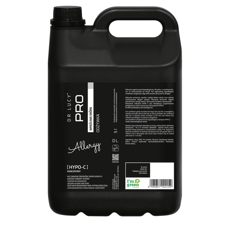 DR LUCY Hypo C jutīgai ādai - kondicionieris suņiem - 5l