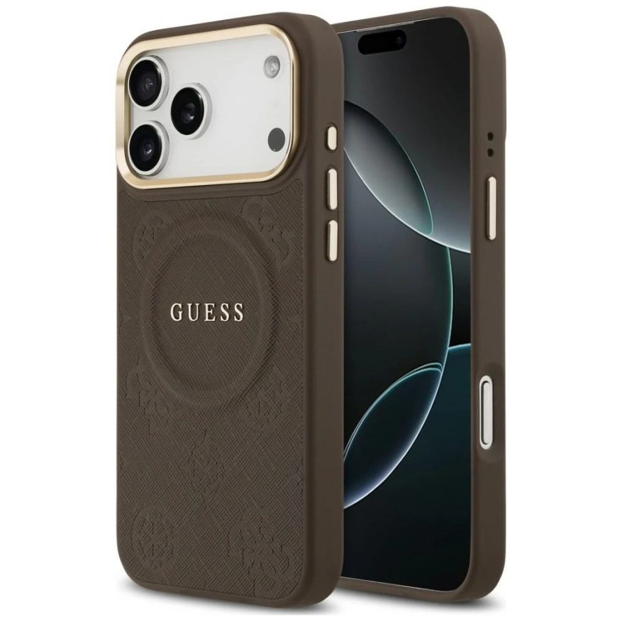 Guess Peony Hot Stamp MagSafe Case for iPhone 18 Pro Max / 17 Pro Max brown