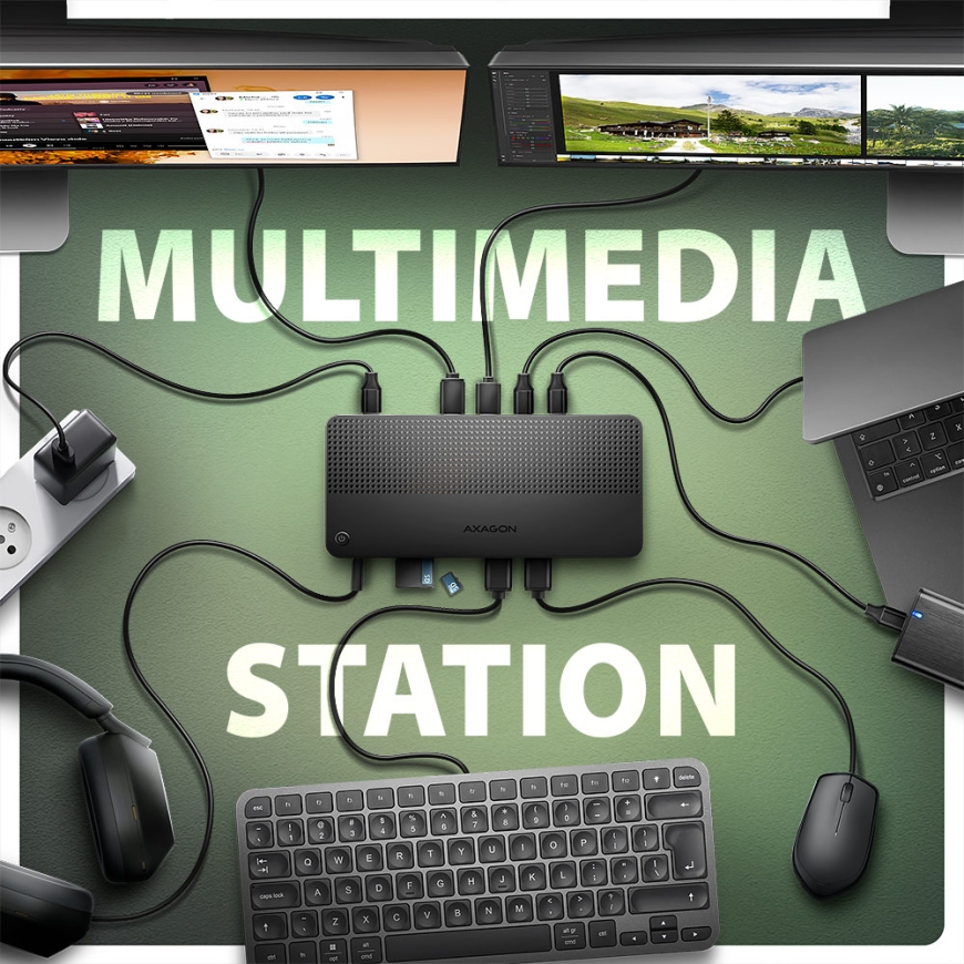 Axagon HMC-U4 kannettavien tietokoneiden telakka ja porttitoistin Langallinen USB4 Musta – 5