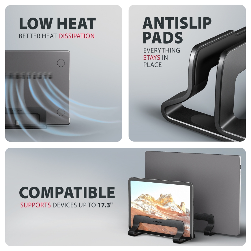 Axagon STND-VB Vertikaler Laptop-Ständer, einstellbare Breite, Aluminium Sülearvuti ja tahvelarvuti – 3